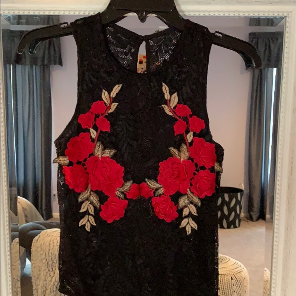 *Last Chance Donating” Forever 21 Lace Bodysuit with Embroidered Flowers